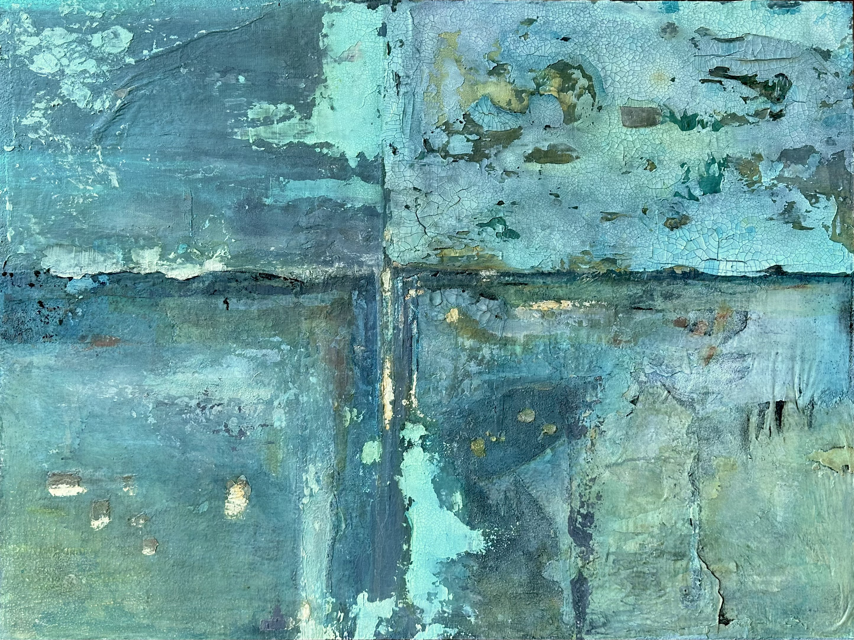 A History of Repairs, a mixed-media painting on wood panel by Christine Duncan
